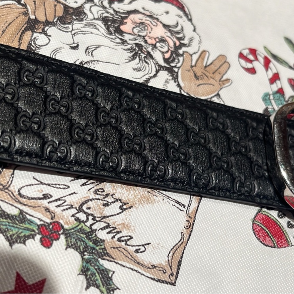 Gucci black 110 GG leather micro Guccissima Palladium logo D-ring buckle belt - Picture 5 of 5